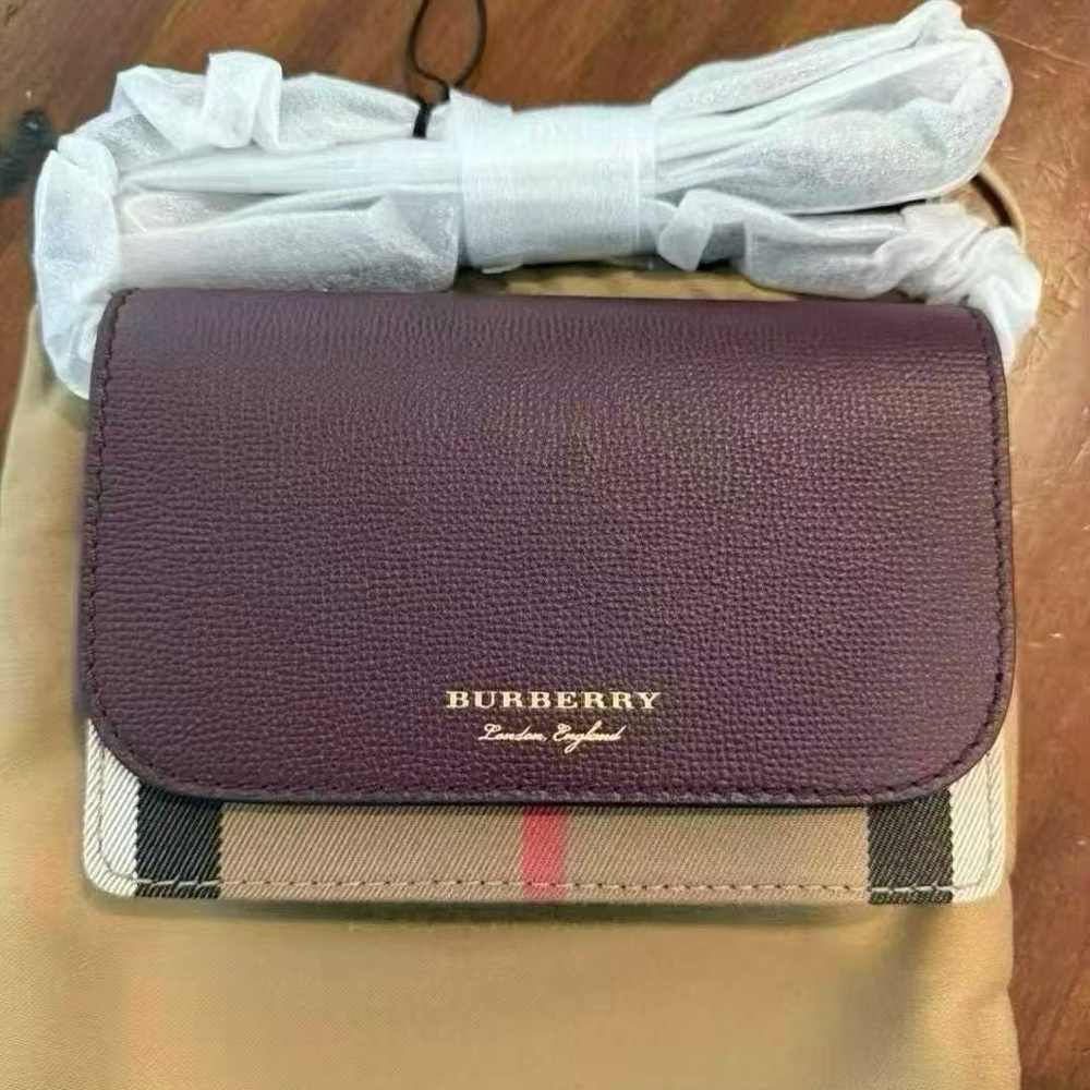 Burberry Burgundy Leather Flap Crossbody with Signature Check